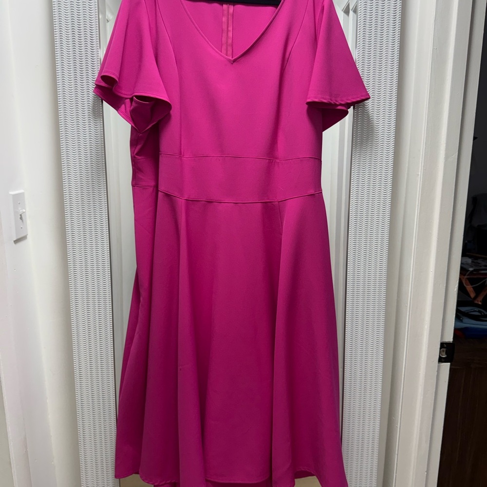 Lane Bryant Hot Pink Midi Dress with Flutter Sleeves